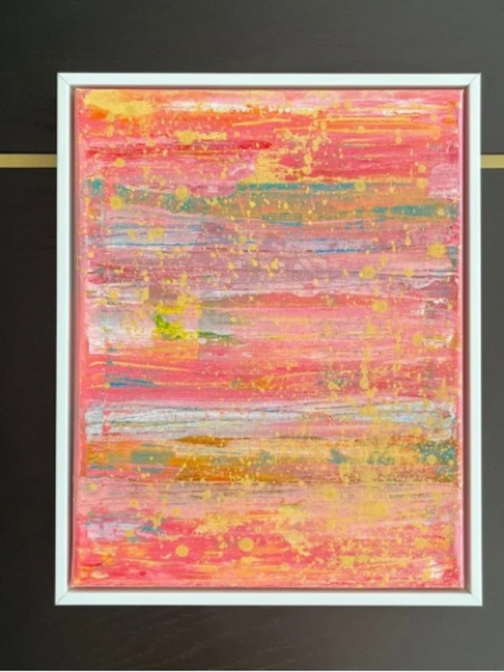 Original Framed Abstract Acrylic Painting Pink & Yellow Modern Art 11x14